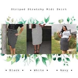 Striped Stretchy Midi Skirt